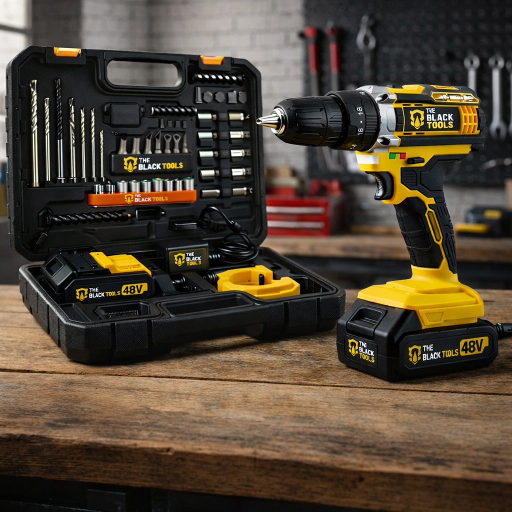 Furadeira Parafusadeira de Impacto Sem Fio 48V com maleta completa